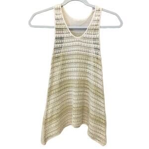 Women's Crochet Open Knit Racerback Tank Top Small Tan Gold Shimmer Beach Resort